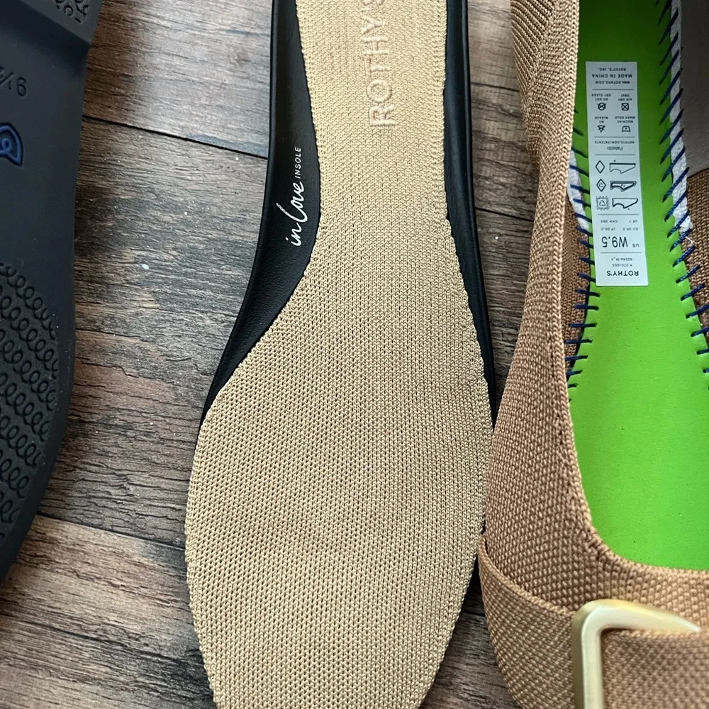 Rothy's Tan Emblem Ballet Flats with Gold Buckle 9.5 - Picture 4 of 4